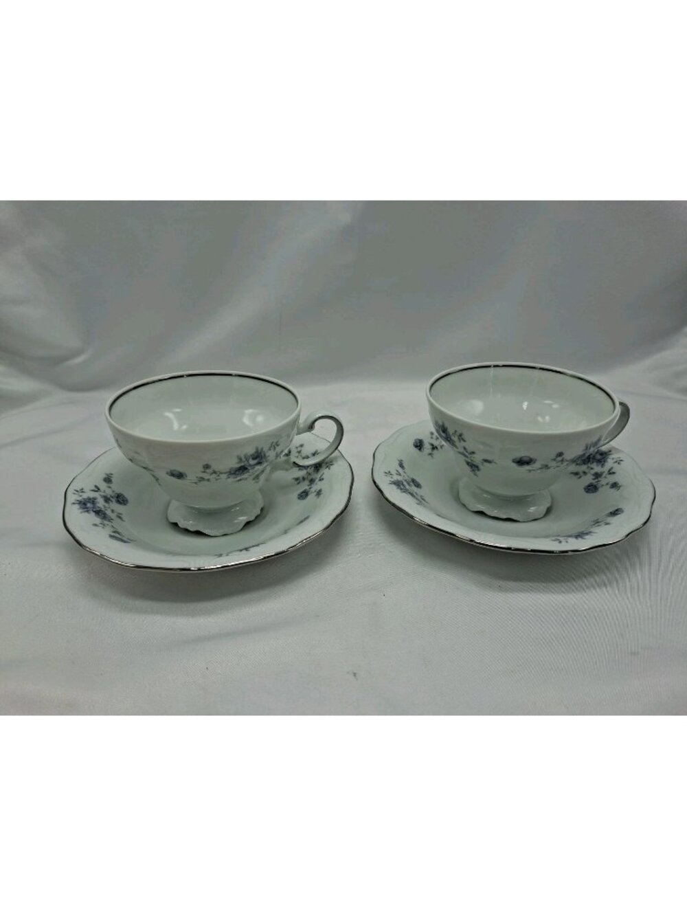 Johann Haviland Blue Garland Footed Tea Cup & Saucer Bavaria Germany-Set of 2